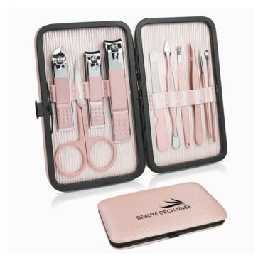 TRAVEL MINI MANICURE SET NAIL CLIPPER SET 10 IN 1 STAINLESS STEEL PEDICURE CARE GROOMING KIT WITH CASE PINK