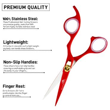 PROFESSIONAL HAIR CUTTING SCISSORS, 6.5″ INCH PREMIUM STAINLESS STEEL RED SCISSORS