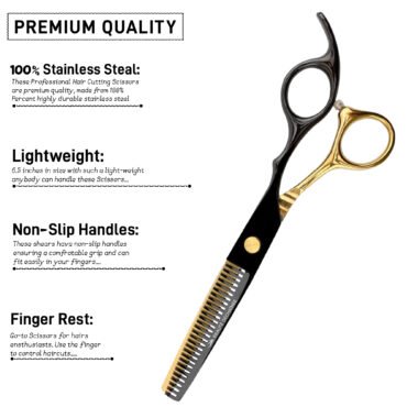 PROFESSIONAL HAIRDRESSING ULTRA SHARP SCISSORS SET, 6.5″ (BLACK AND GOLD)