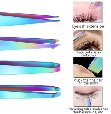 PROFESSIONAL STAINLESS STEEL EYEBROW TWEEZERS SET (RAINBOW COLOR)