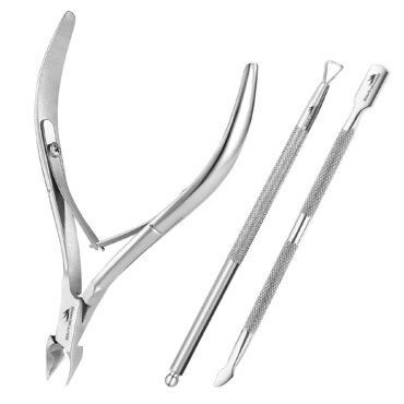 Cuticle Trimmer with Cuticle Pusher, Silver Nail Trimmer Nail Care Manicure and Pedicure Kit with Stainless Steel Cuticle Nipper and Dual End Nail Pushers for Home Salon Use (Pack of 3 PCS)