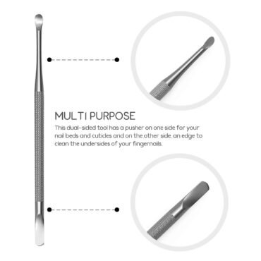 Pro Cuticle Pusher with 2 Ends – Stainless Steel Manicure Tool ( Silver )