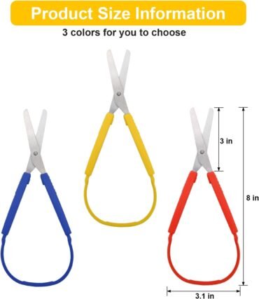 3Pcs Loop Scissors, Spring Scissors Mini Training Loop Scissors Loop Scissors Colorful Grip Scissors Loop Handle with Easy-Open Squeeze Handles for Special Needs and Elderly