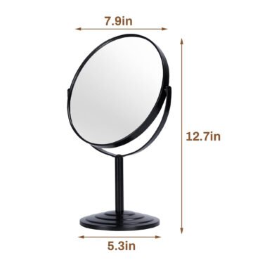 Makeup Mirror for Tabletop Desk, Black Standing Bathroom Cosmetic Mirror, Portable Double Sided Magnification Mirror